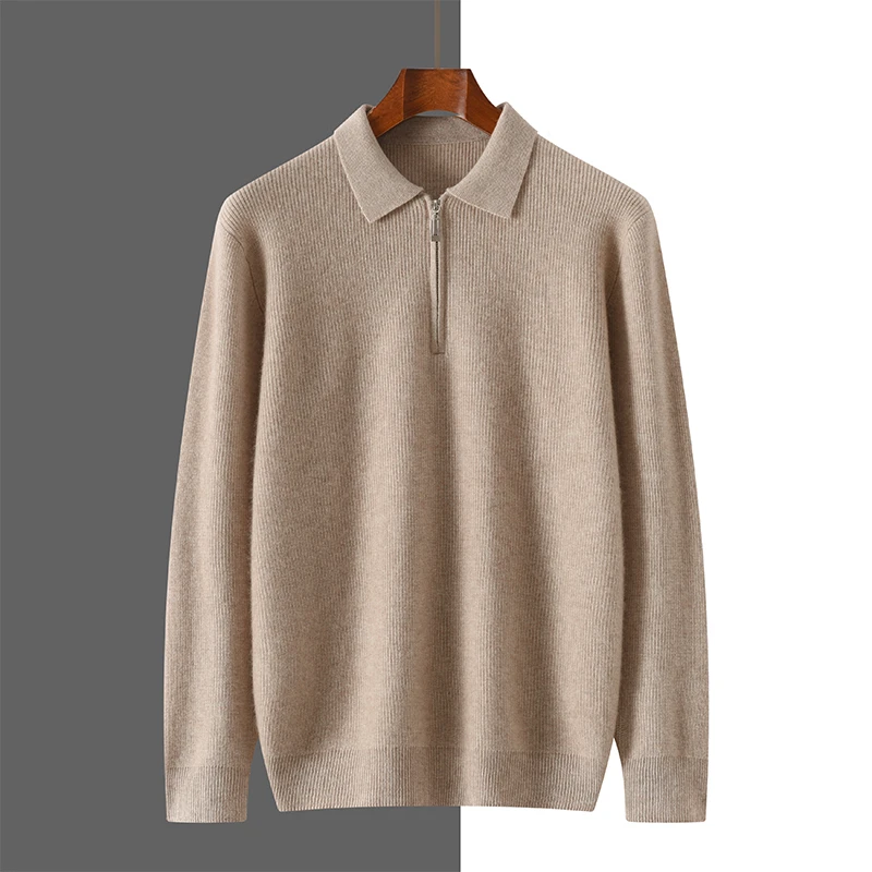 

100% Premium Cashmere Sweater Men's Polo Neck Knit Pullover - Elegant Business Casual Shirt Autumn Winter, Soft & Warm Men's Top