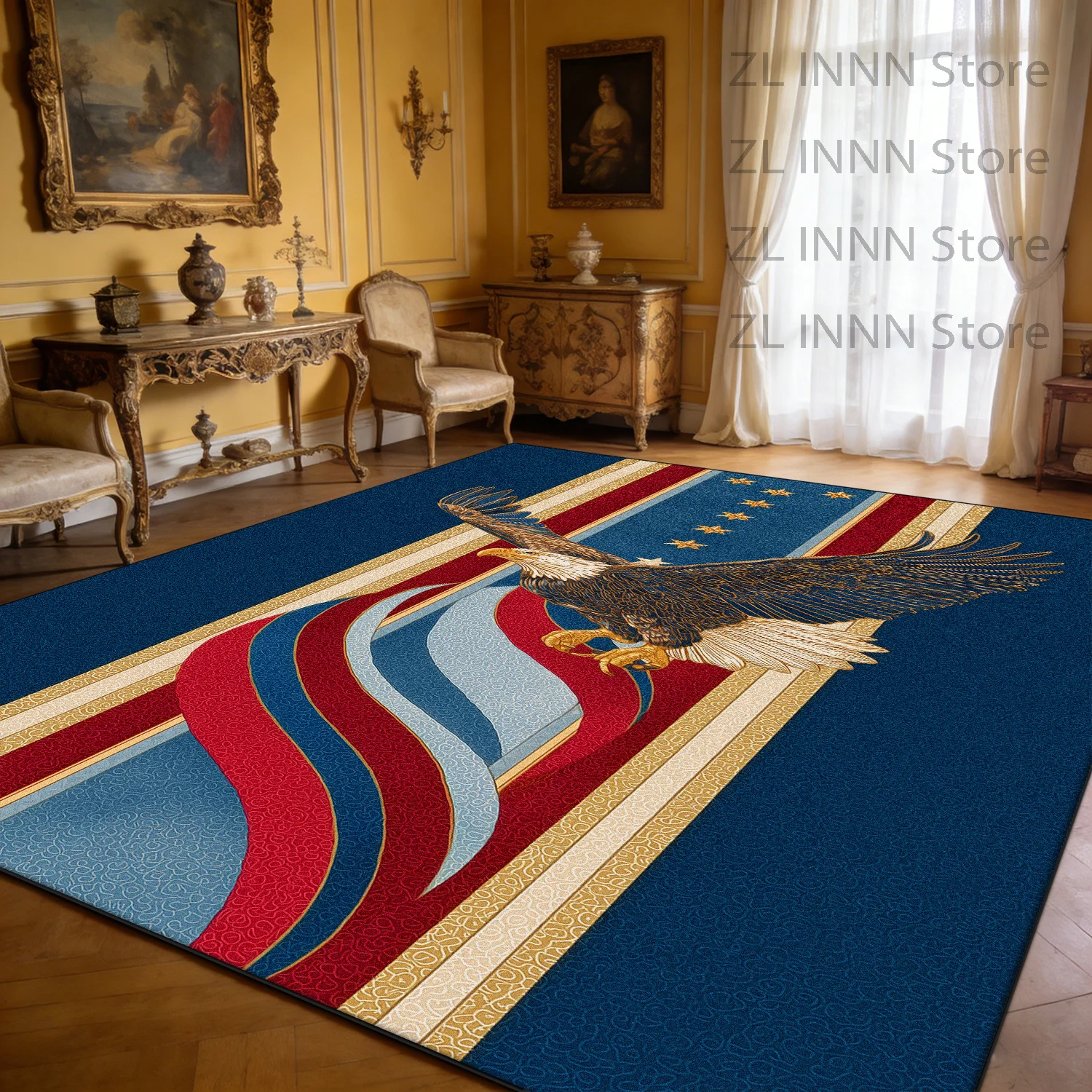 American 250th Celebration Living Room Rug Decoration Home Large Area Plush Washable Rugs Office Blue Patriotism Soft Floor Mat