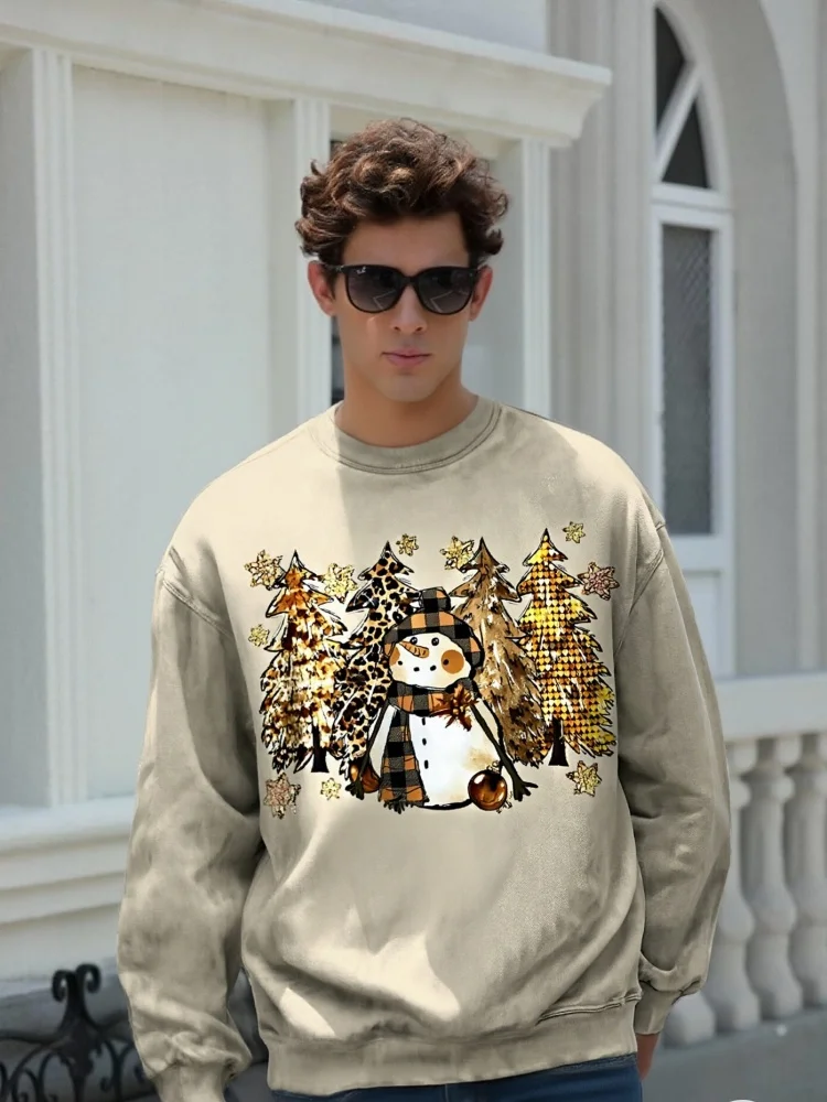 الرجال أشجار عيد الميلاد ثلج ليوبارد طباعة عارضة البلوز عطلة مهرجان طويلة الأكمام س الرقبة البلوز الذكور الملابس شيك