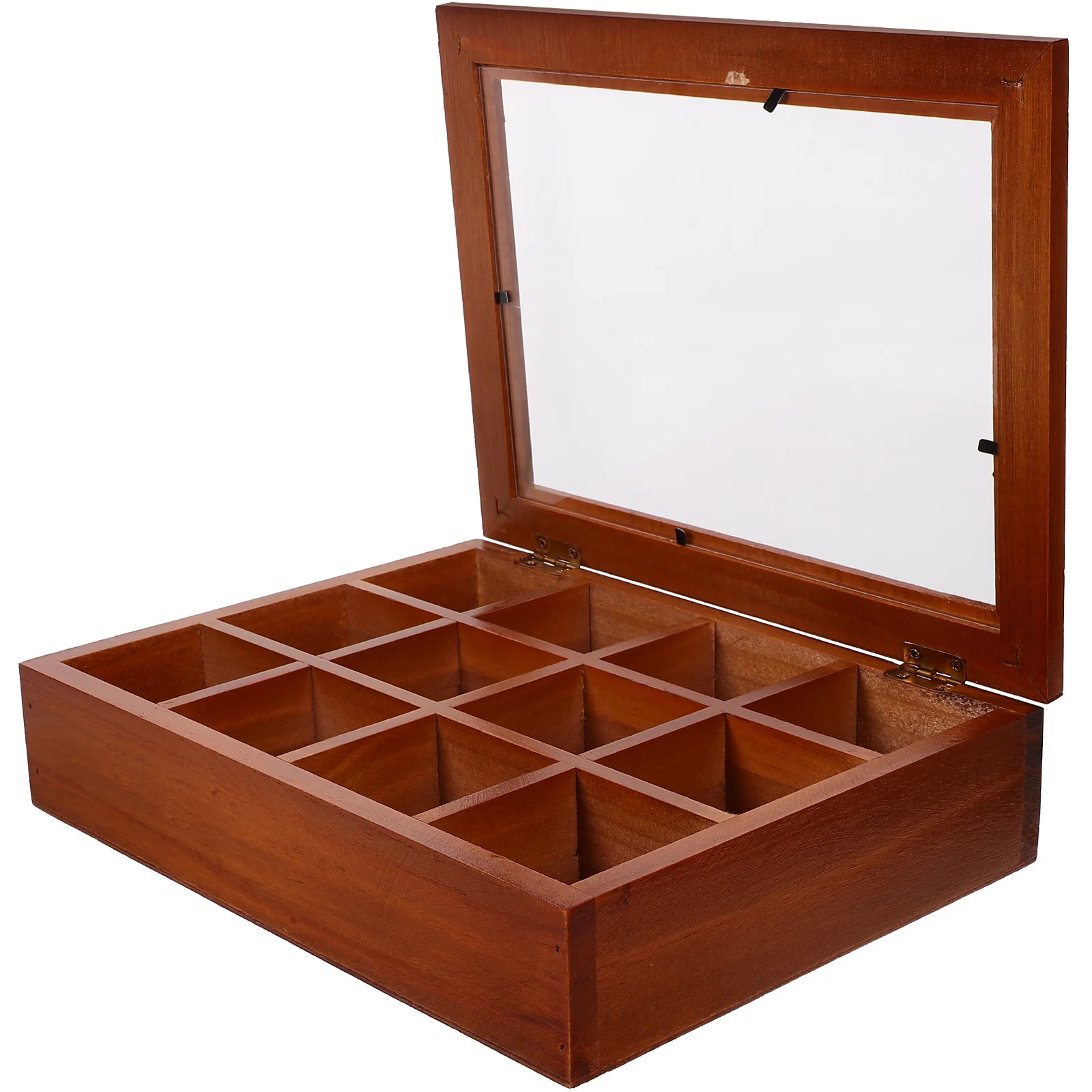 12-Compartment Tea Bag Storage Box Clear Acrylic Wood Organizer Coffee Bar Multi-Function Holder Tea Organiser Box