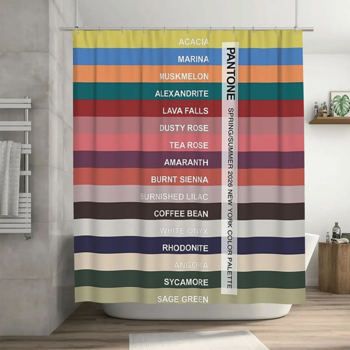 New York Fashion Week Palette, Spring Summer 2026 Shower Curtain Bathroom Polyester Waterproof Bath Curtains with Hooks