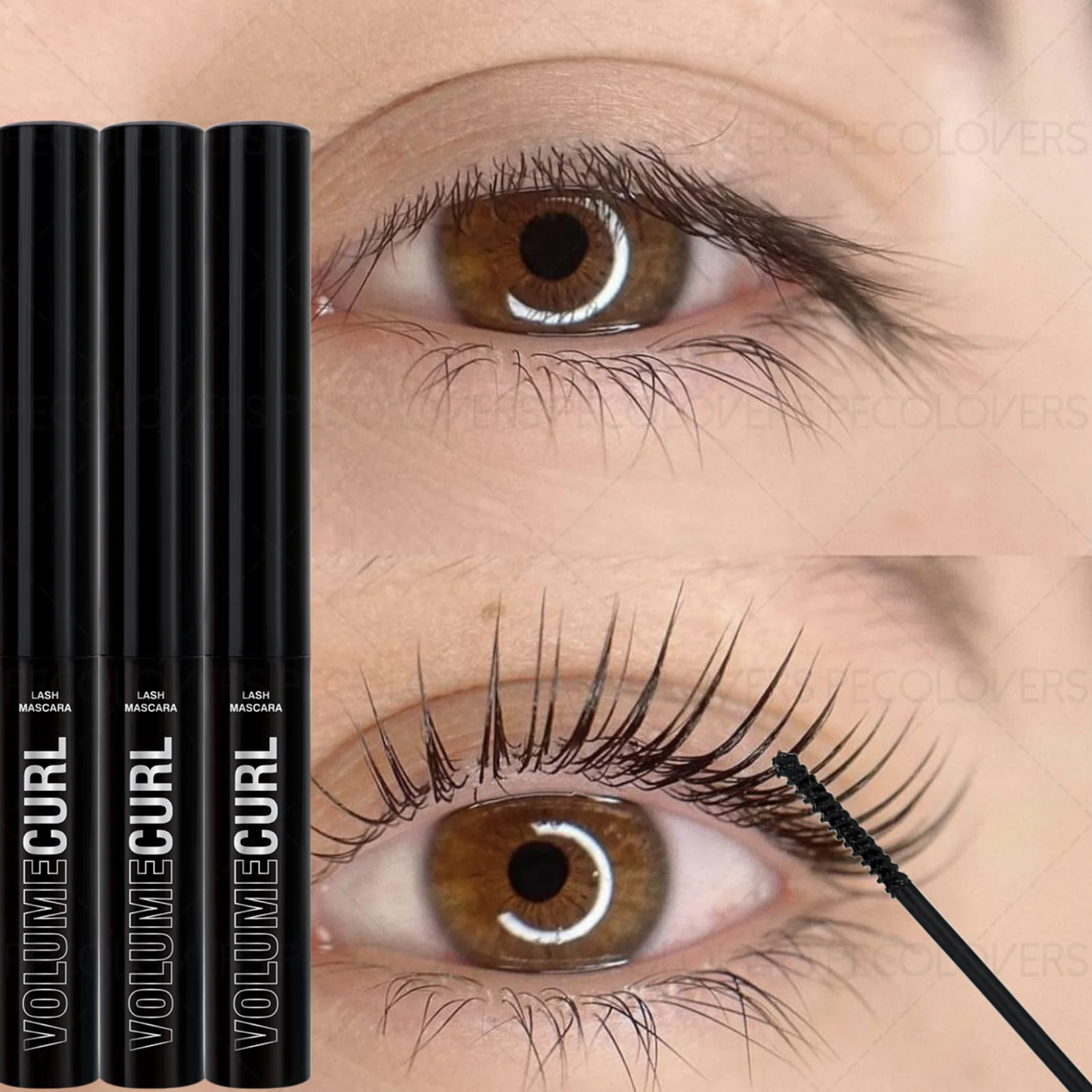 3PCS 매우 작은 브러시 헤드, 얼룩 방지, 얼룩 방지, 속눈썹을 더 두껍고 컬링시켜줍니다, 블랙 마스카라, 크리스마스 선물