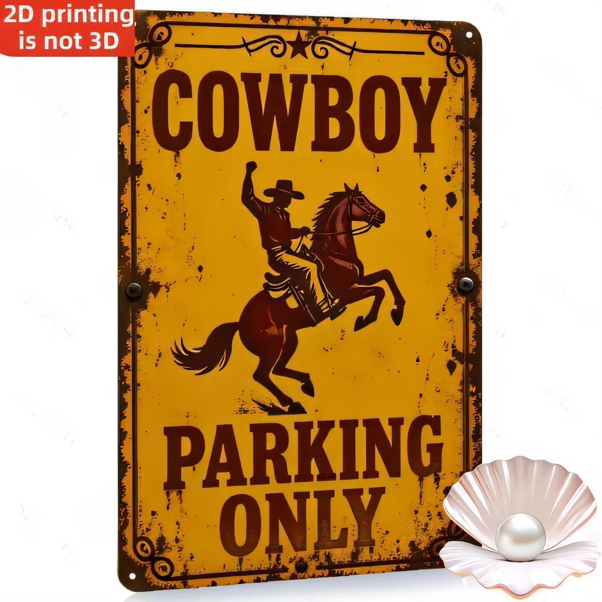Tin Sign Cowboy Parking Only Vintage Western Metal Plaque Retro Bar Pub Garage Wall Decor  In Rustic Rust Effect 2D Printed Home