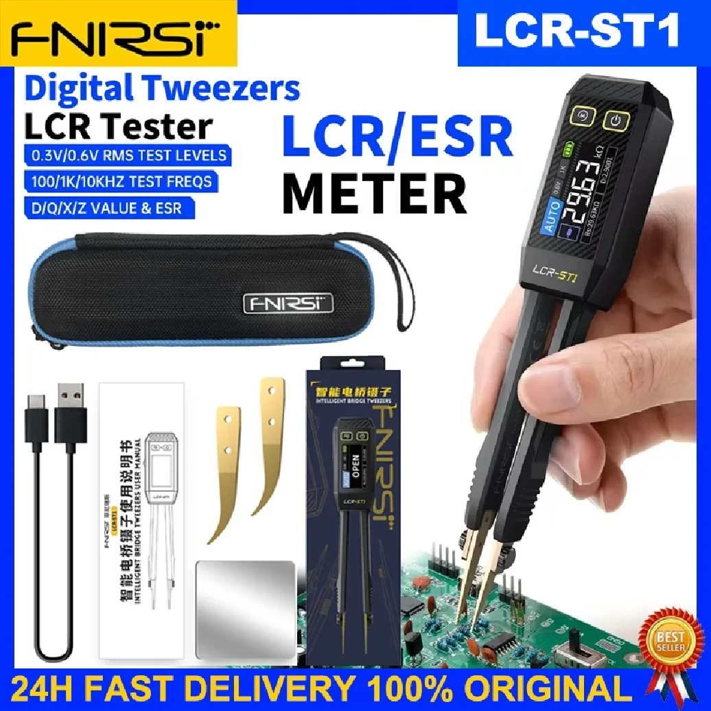 

FNIRSI LCR-ST1 Portable Smart Tweezer LCR SMD ESR Tester Resistance Capacitance Inductance Diode Auto Test Multimeter Tools
