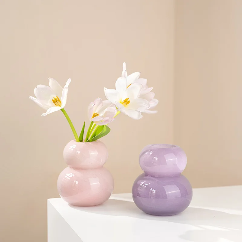 Vase New Chinese Fu Lu Flower Arrangement Water Tea Ceremony Table Color Gourd Glass Vase High Appearance Level