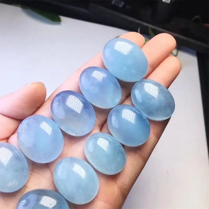 5pcs Natural Aquamarine Oval Pendant DIY Crystal Pendant Healing Energy Stone Elegant Temperament Jewelry Gift 24mm-27mm