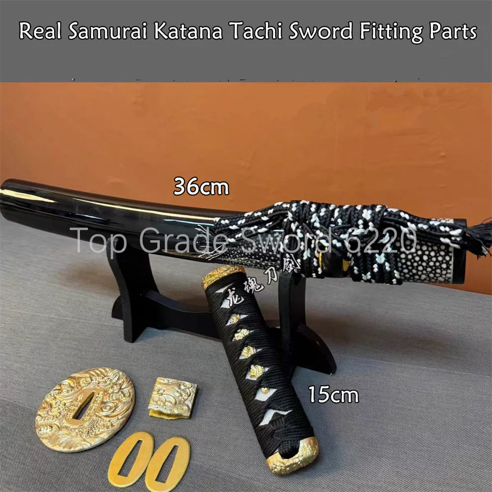 A Set Amazing Tsuka Handle Brass Tsuba Handguard Habaki Seppa Hardwood Sheath For Real Samurai Katana Tachi Sword Fitting Parts