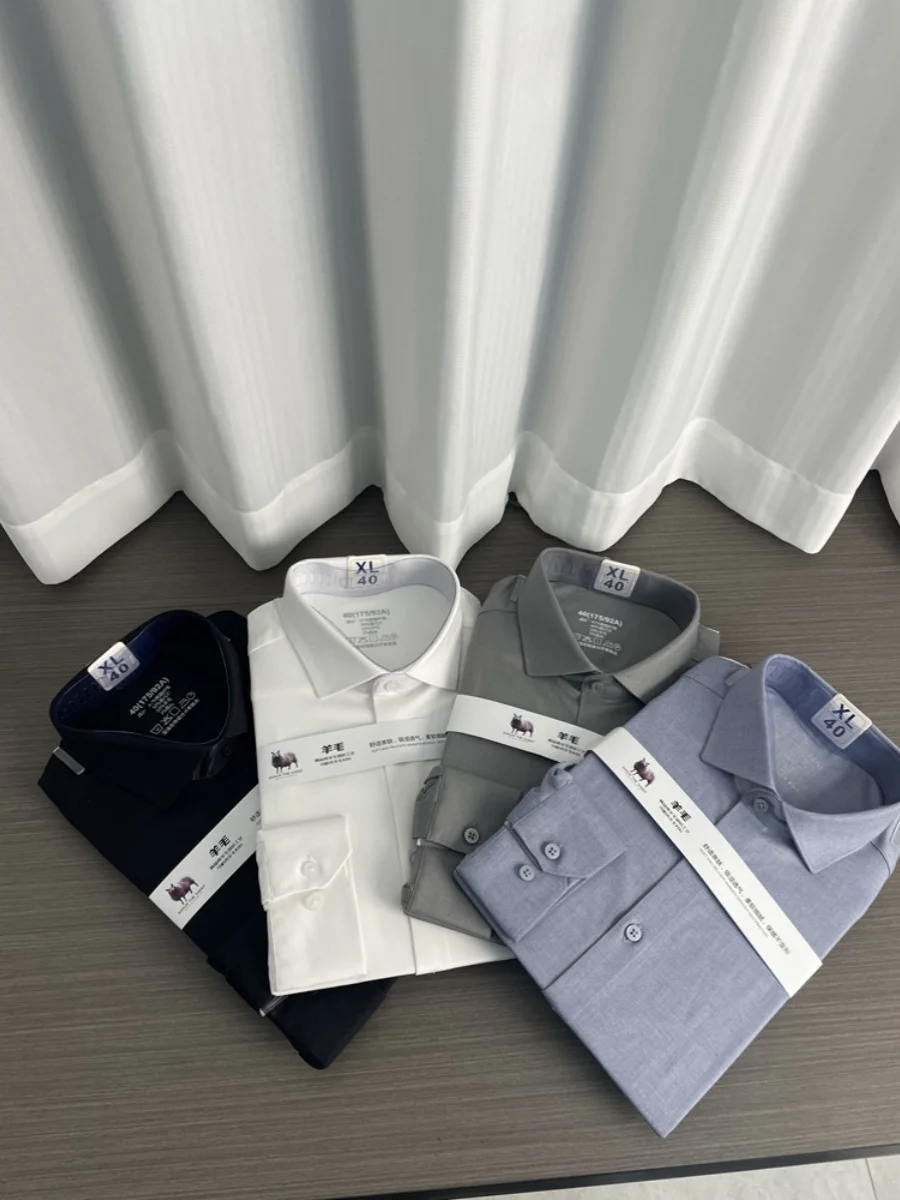 

Итальянский язык, уровень 2000! Модальная шерсть! Мужская высококачественная деловая рубашка с тонким воротником и длинным рукавом, приталенного кроя, весна-лето 2024