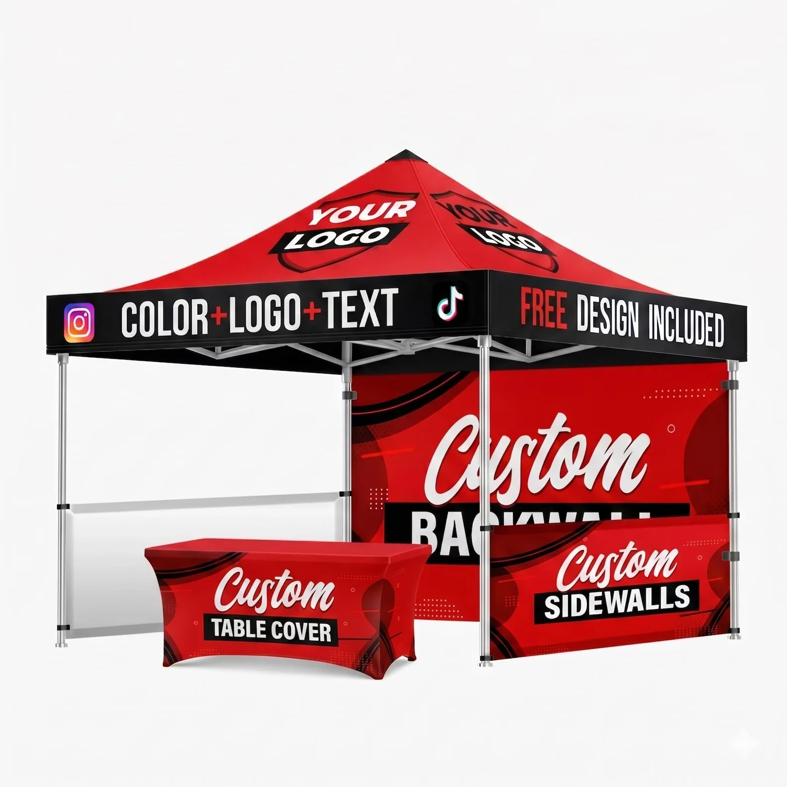 Custom 10x10 Canopy Tent Fabric Cover Logo Printing Pop Up Vendor Booth Banner Back Wall Table Cover Frame Not Included