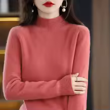 Cozy Long Sleeve Crop Top Solid Half Mock Neck Soft Knitwear - Light Red