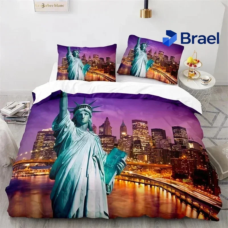 Exquisite Statue Of Liberty Duvet Cover King Size Microfiber World Famous Building Bedding Set New York Landmark Cityscape Comfo
