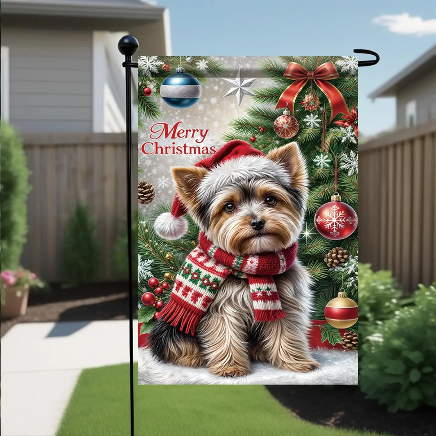 عيد الميلاد حديقة العلم يوركشاير جحر الكلب العلم عيد الميلاد عطلة ديكورات للباحة 12x18 بوصة مزدوجة الوجهين في الهواء الطلق الشتاء راية HZZ