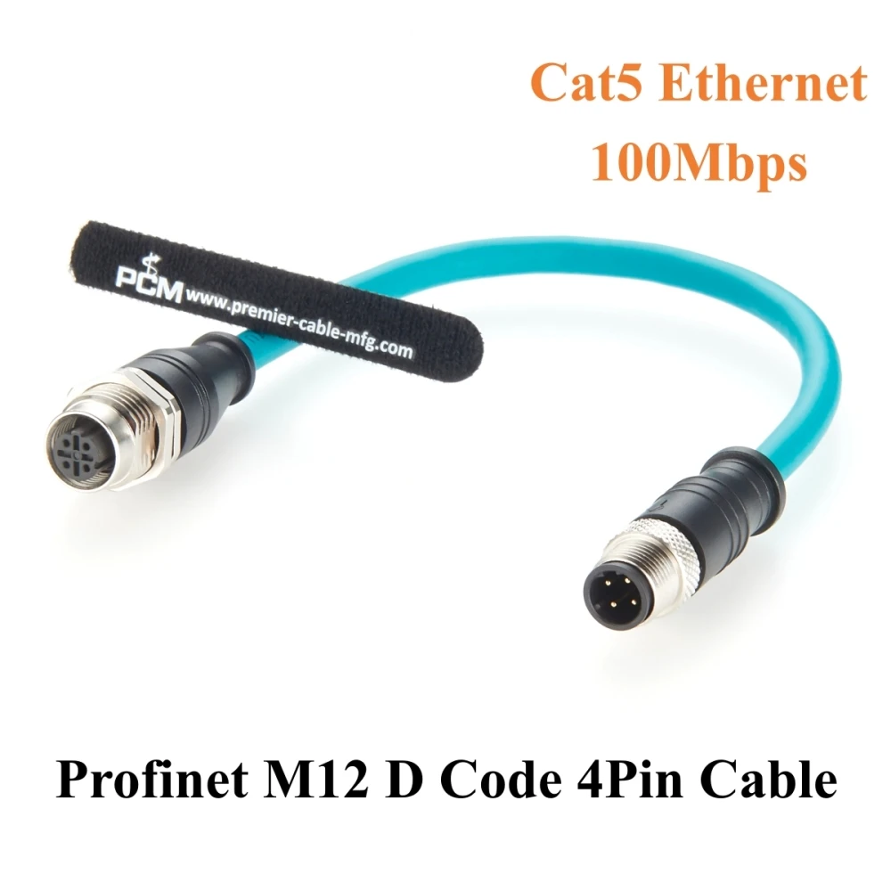 

Profinet M12 D Code 4 Pin Male to Female Extension Cable Bulkhead Panel Mount Shielded 100Mbps Cat6A Industrial Ethernet Cable