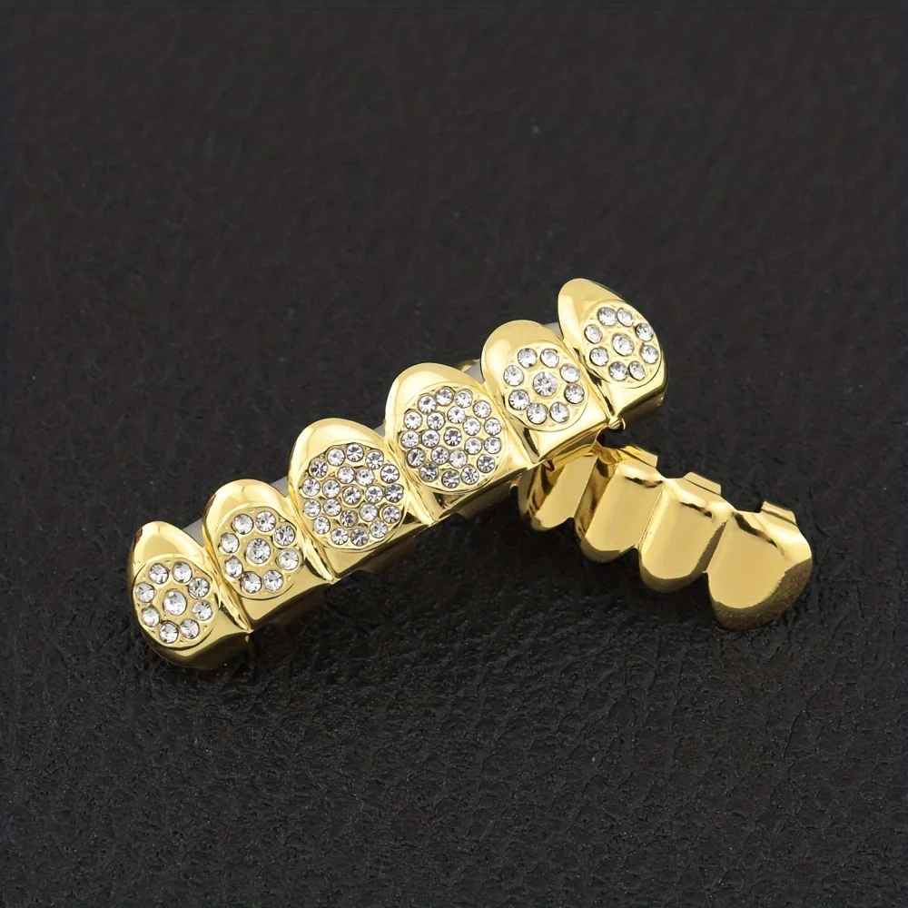 1PC hip-hop style shiny braces with floral inlay, Gothic style gold and silver teeth, personalized style braces for teenagers