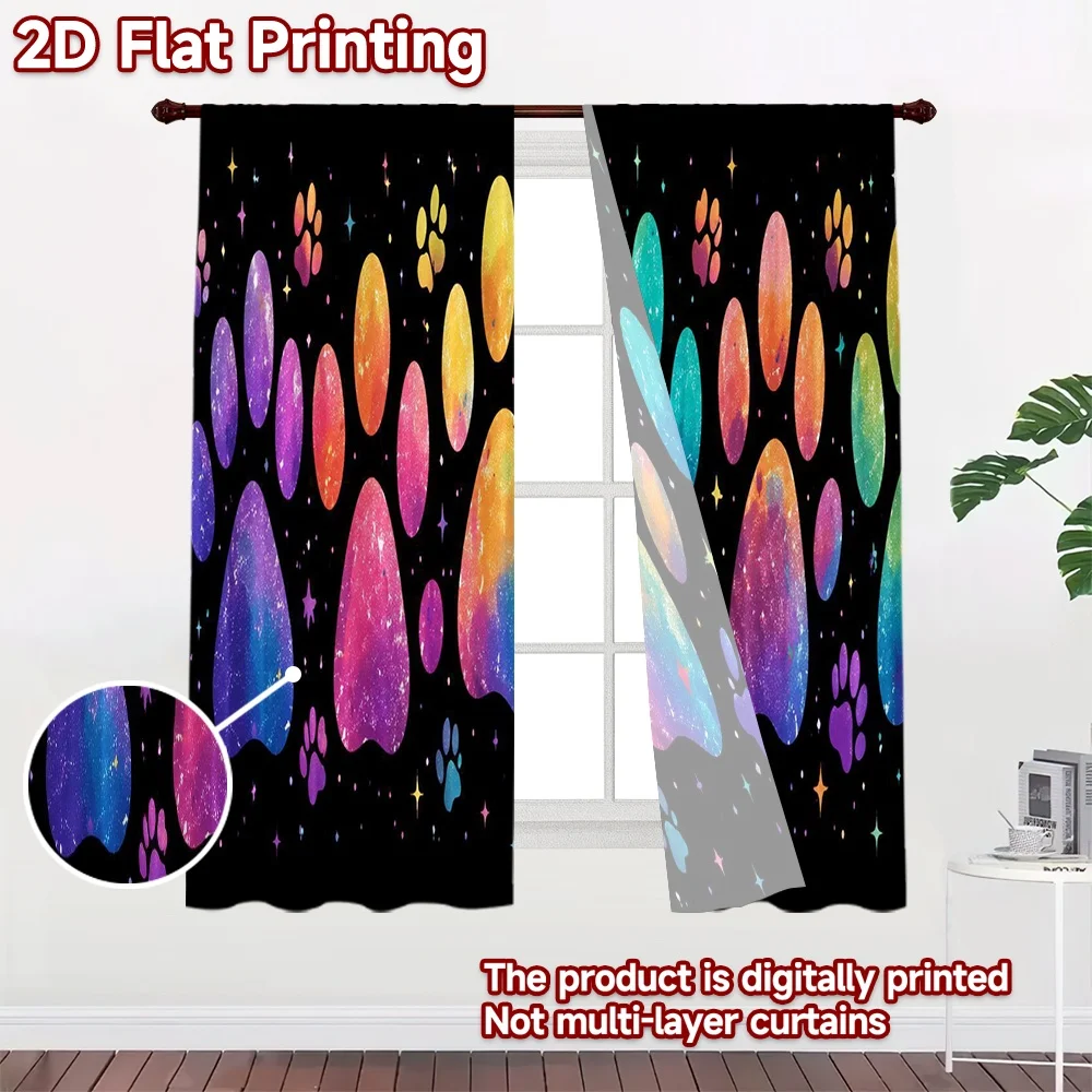 2D FLAT PRINTING 2pcs Curtains (Without Rod) Colorful Paw Prints(1) Creative Popular Curtains Semi-Sheer Curtains Present