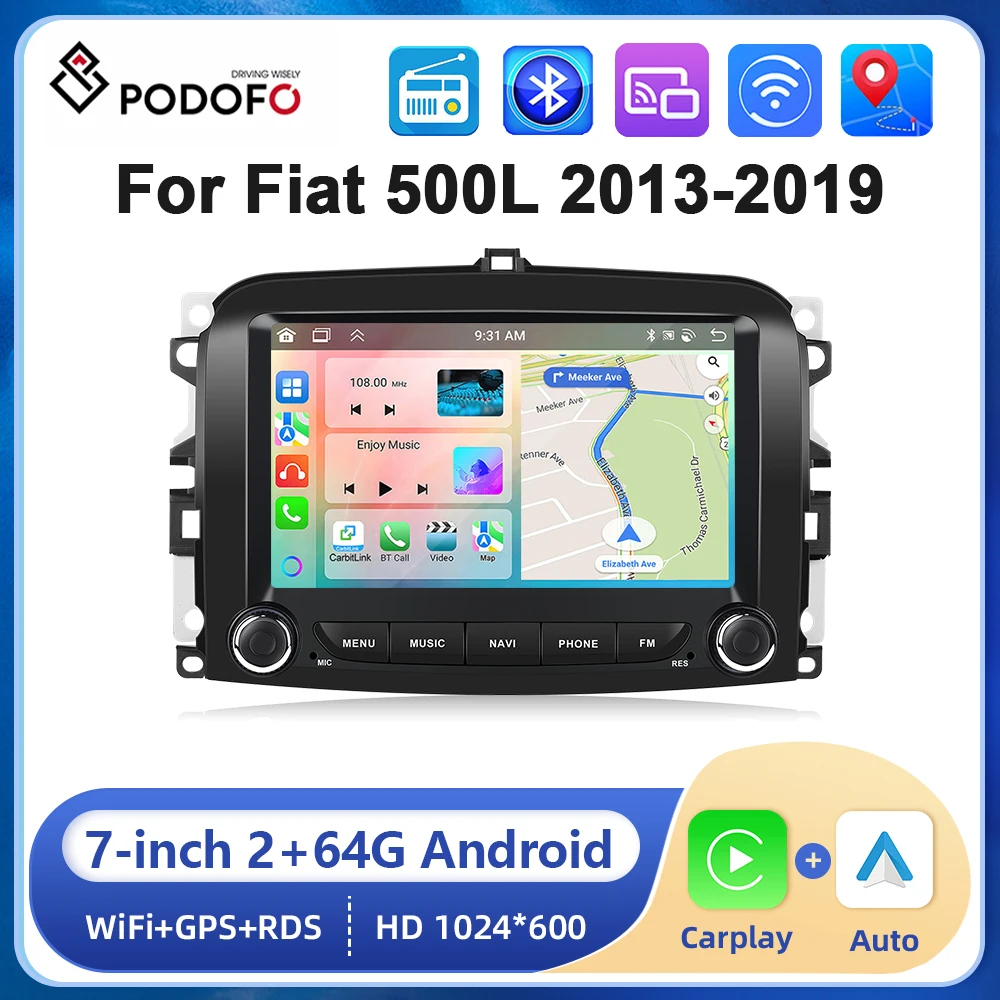 

Podofo 2din Auto Radio 7inch For Fiat 500L 2013-2019 Carplay Android auto Car Multimidia Player GPS Navigation WIFI Bluetooth