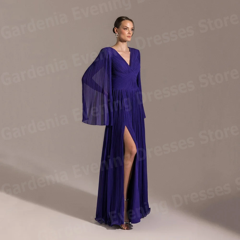 

2025 Charming A Line Women's Evening Dresses V Neck Backless Prom Gowns Customized Side Slit Party Vestidos Para Mujer Elegantes