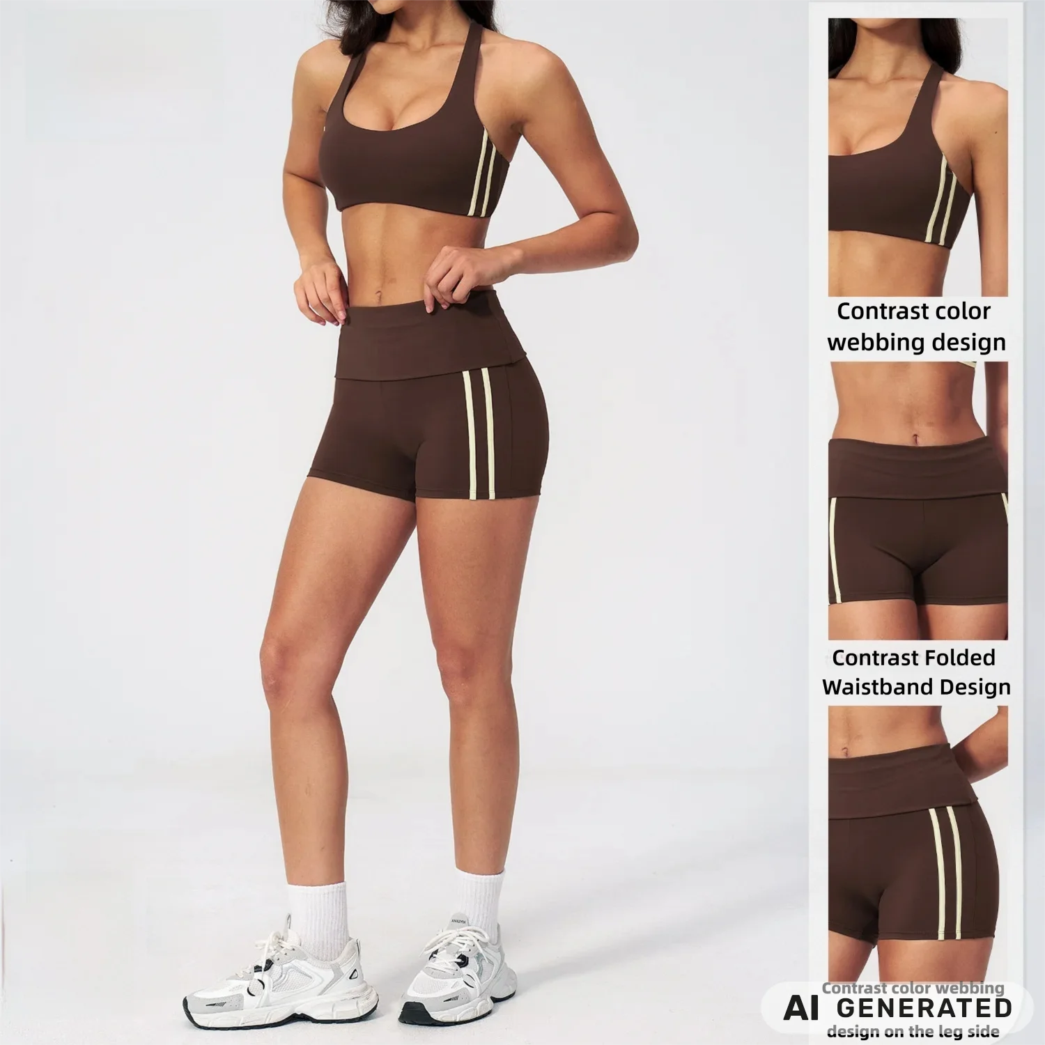 Womens High Waist Yoga Shorts Set Seamless Scrunch Butt Lifting Leggings Quick Dry Gym Workout Athletic Clothes Fitness Outfit