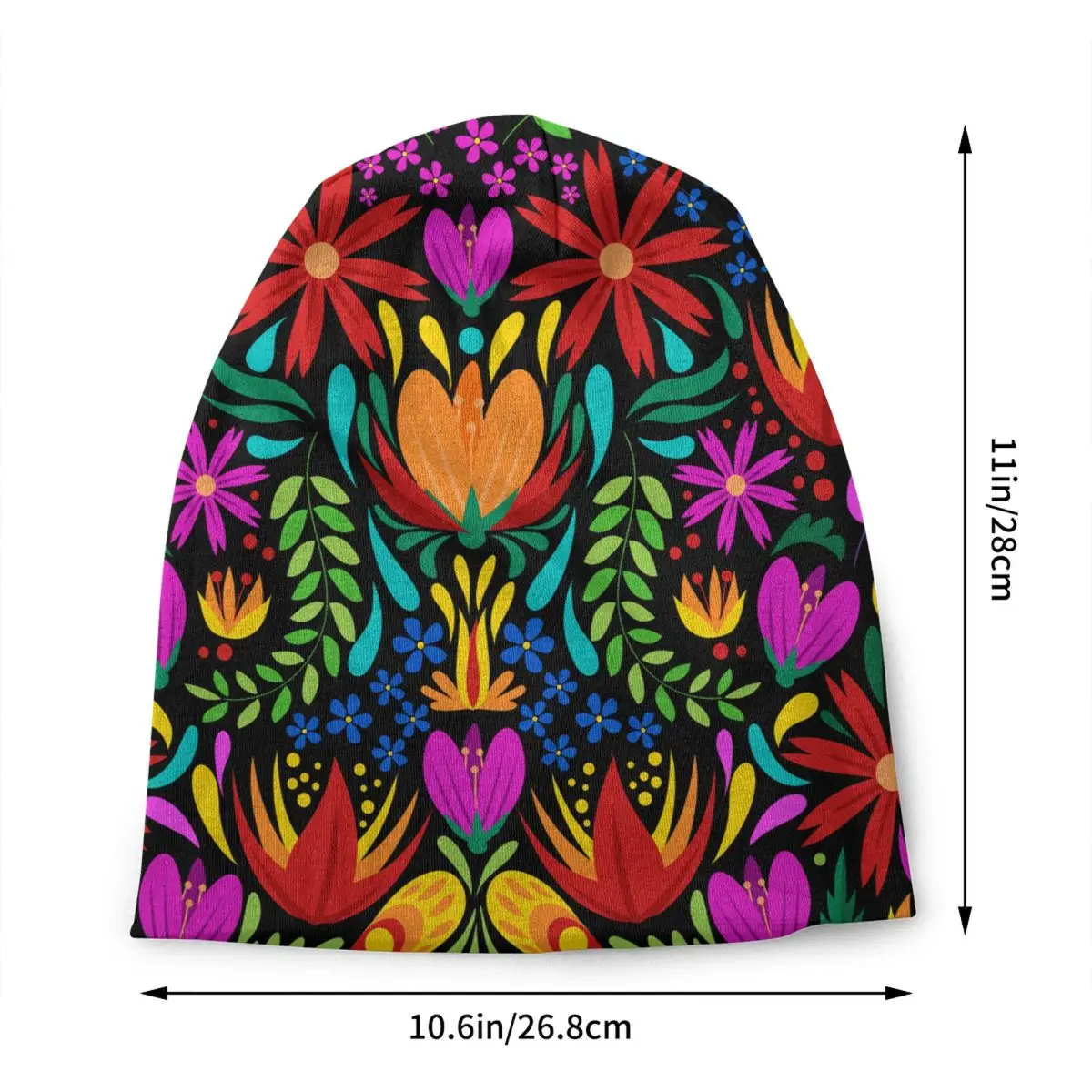 Custom Colourful Floral Mexican Flowers Skullies Beanies Caps Women Unisex Hip Hop Winter Warm Knitted Hat Adult Bonnet Hats