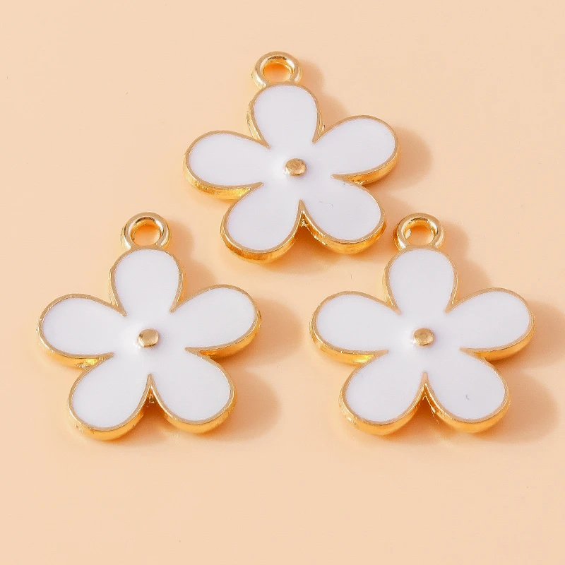 20 Stück gemischte niedliche weiße Emaille-Blumenanhänger für die Schmuckherstellung, DIY-Ohrringe, Halsketten, Armbänder, Zubehör – Detail 16