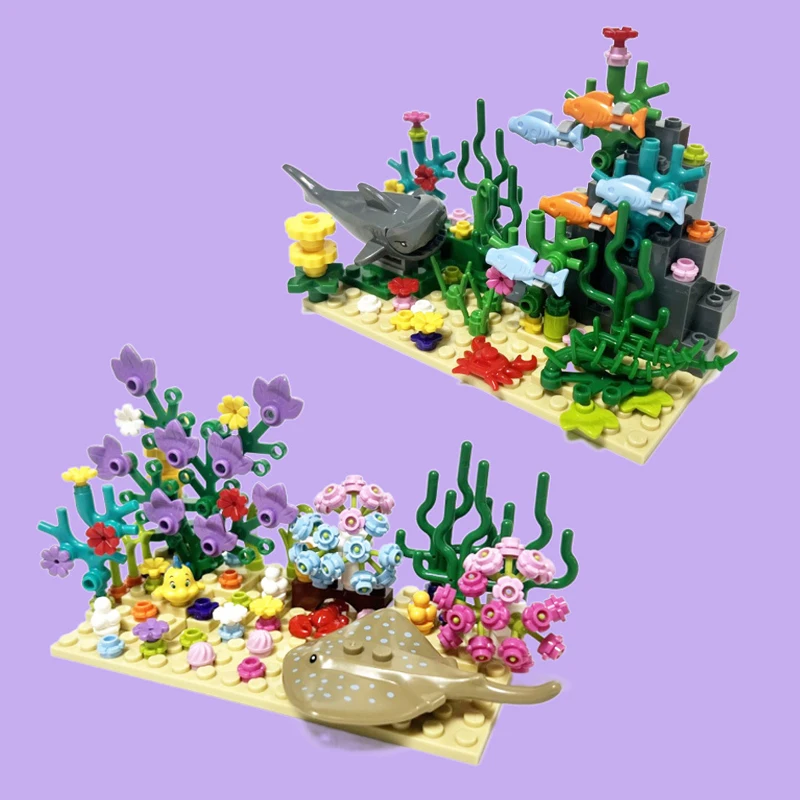 

City MOC Aquarium Underwater World Plant Scenes Viewing Shark Devil Fish Building Blocks Toys Bricks Compatible With LEGO