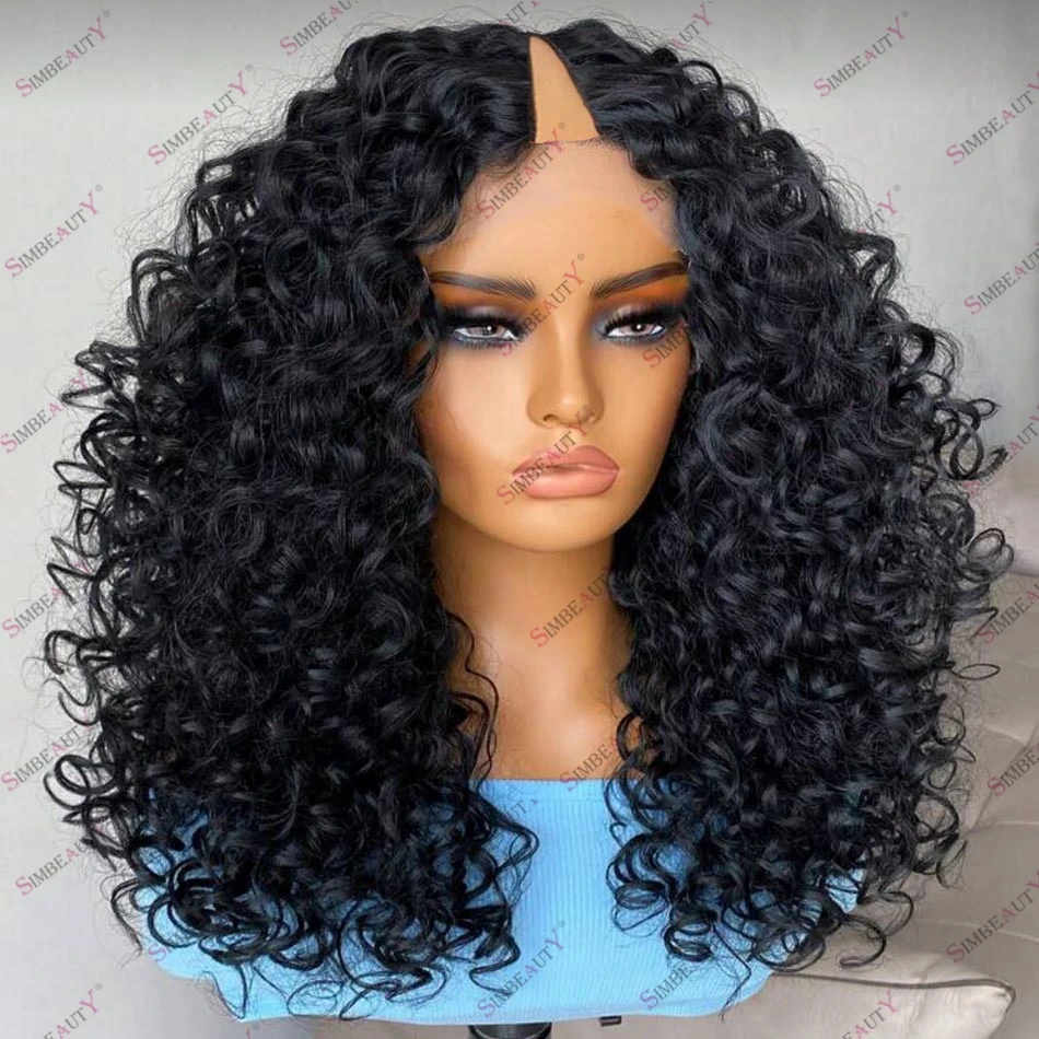 

Черно-коричневые человеческие волосы Черные женщины Кудрявые вьющиеся парики с V-образной частью Легкая установка Бесклеевые волосы 250% Плотность Remy Бразильские волосы 1x4 Размер Openin