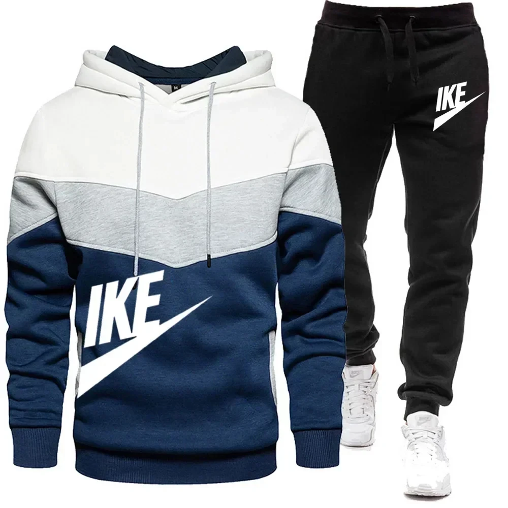 Conjunto de treino casual masculino, fato de jogging, conjunto exterior, hoodies com zíper, moletom preto, moda primavera, nova streetwear, S-3XL, 2pcs