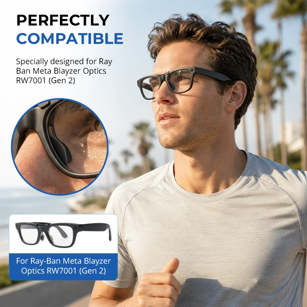 HIBloks Eyeglass Nose Pads For Ray-Ban Meta Blayzer Optics RW7001 (Gen2) M&L Smart Glasses Silicone Anti Slip Clip view 5