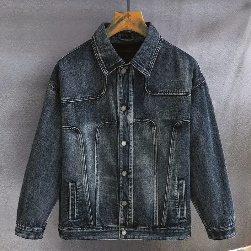 Jaket Denim pria musim gugur Jepang Retro kasual ramping pengendara sepeda motor mantel koboi untuk pria bermerek asli harga rendah estetika Y2k