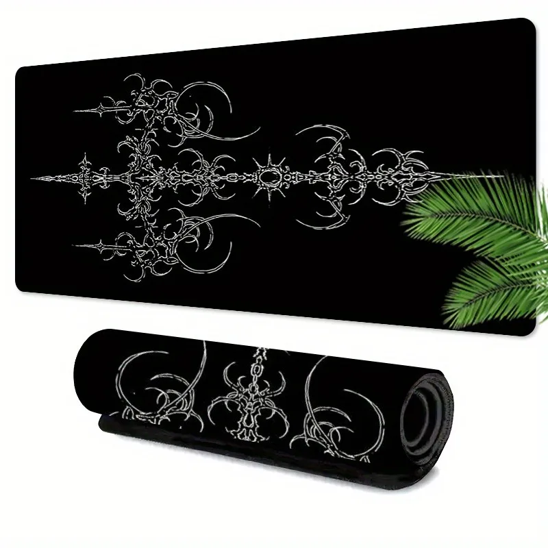 Alas Mouse Hitam Simbol Gotik Alas Meja Karet Anti Selip Besar dengan Tepi Dijahit Bantalan Keyboard Tahan Lama Dapat Dicuci untuk Kantor Rumah