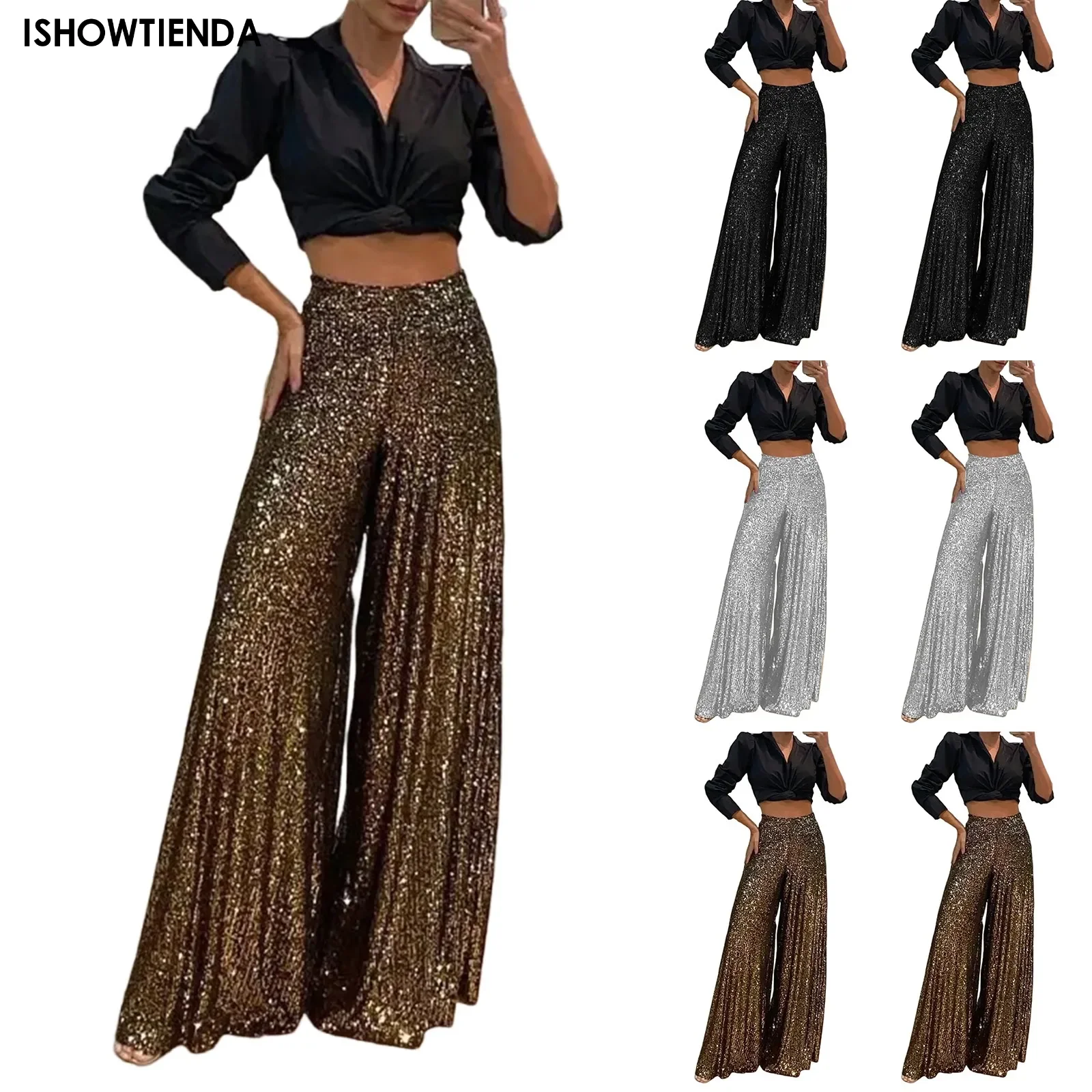 The New Women's Trousers Fashion Trendy Sparkling Gold Pants Relaxation Of Tall Waist Wide-legged Pants Women's South Korean Sty