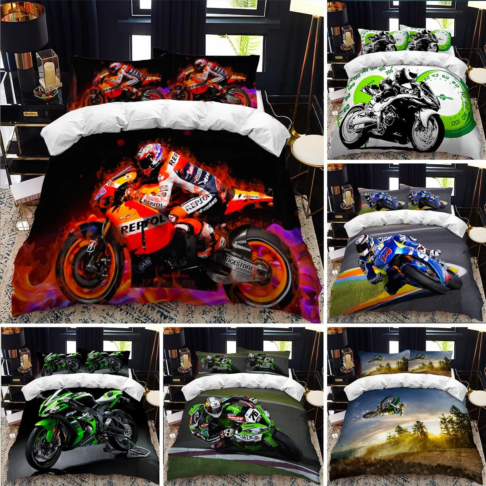 

Motorcycle Rider Bed Duvet Cover Set Queen Calico Twin Size Comforter Cover Bedding Set Single King Soft Polyester Quilt Cover