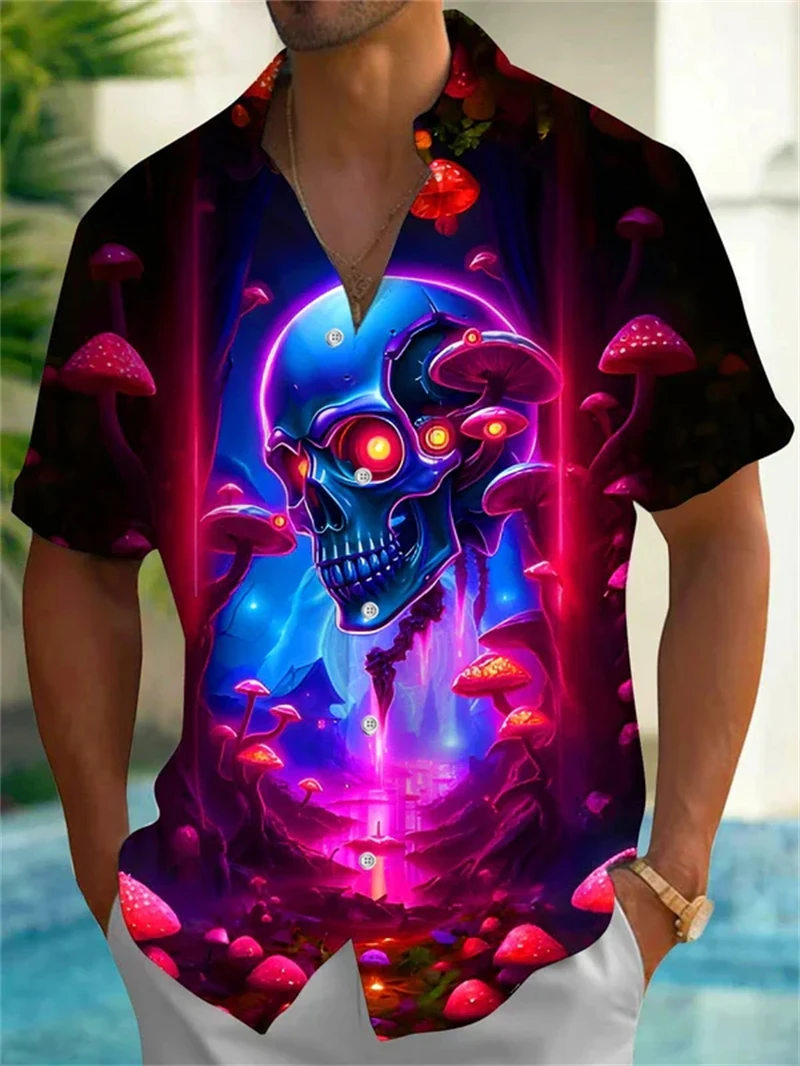 

Horror Skull 3D Printed Halloween Graphic Shirt For Men Novelty Aloha Shirts New In Casual Fashion Short Sleeve Lapel Top Blouse