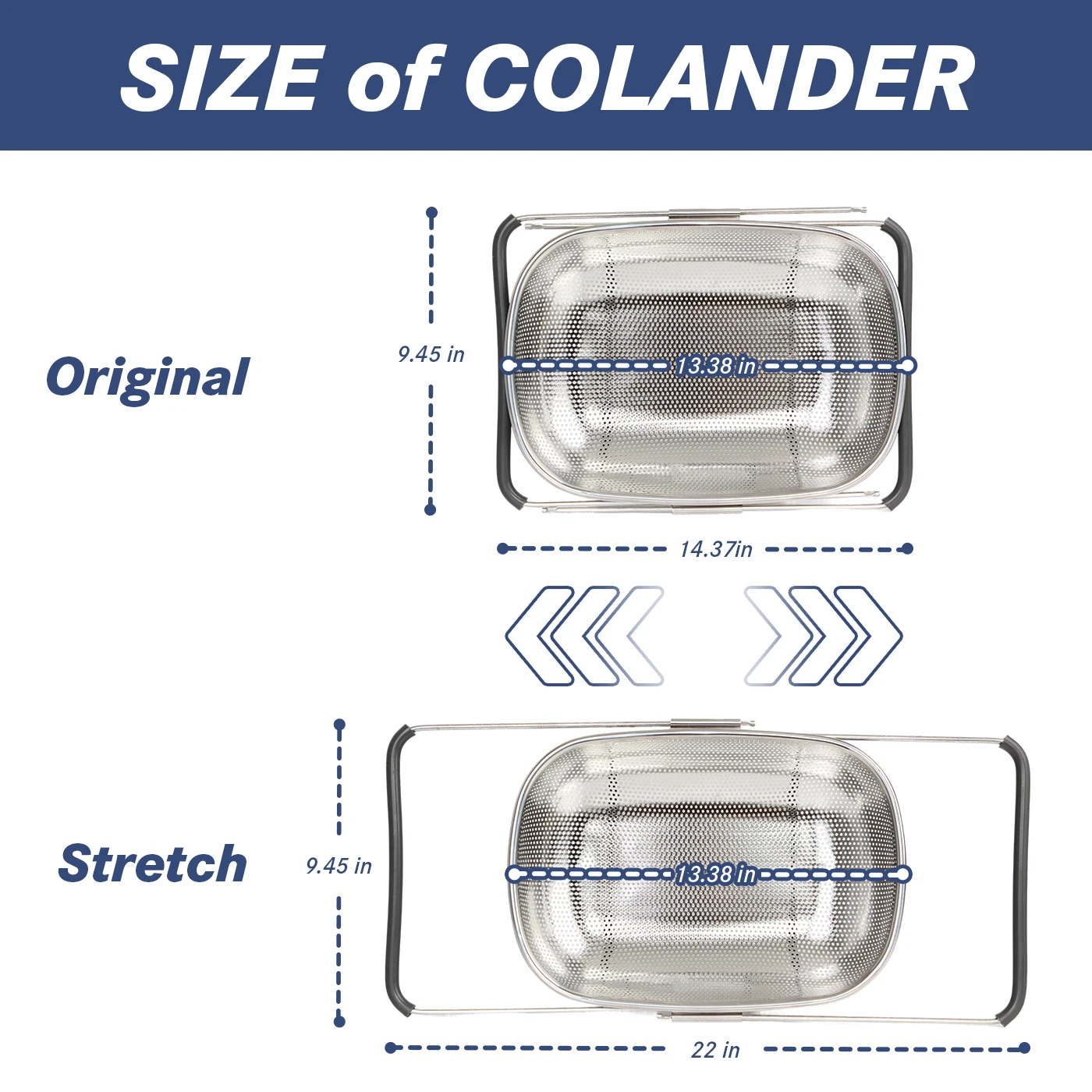 مجموعة مصفاة حوض من الفولاذ المقاوم للصدأ بمقبض تلسكوبي - سلة مصفاة شبكية معدنية لغسل الفواكه والخضروات #2