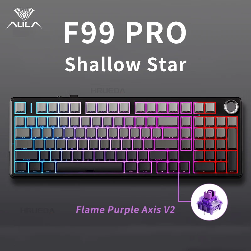 AULA F99PRO Gaming mechanisch toetsenbord 99-toetsen Drie modus Draadloos Hot-swappable pakkingstructuur Aangepast toetsenbord met mediaknop