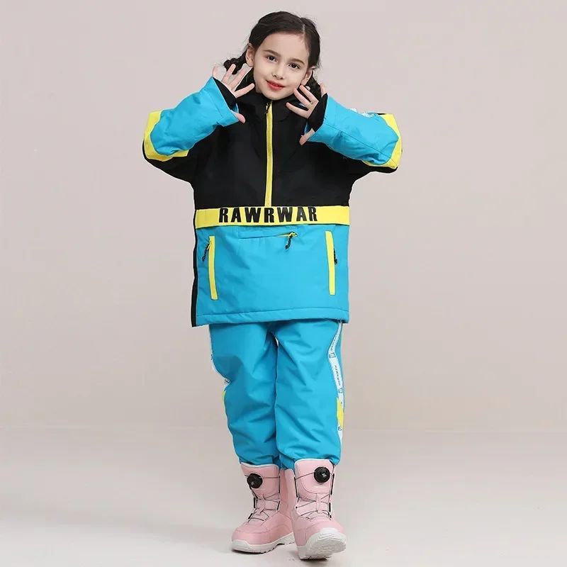 Tuta da sci per bambini in cotone set da neve per ragazza antivento impermeabile Snowboard abbigliamento da neve tuta da neve per bambini sci set caldi all'aperto