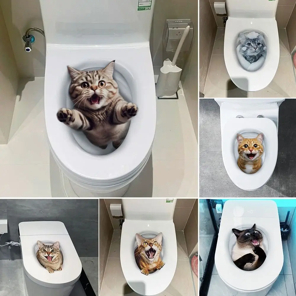 Creative PVC Toilet Stickers Self-adhesive 3D Cat Dog Wall Sticker Waterproof Toilet Seat Decals Home Decoration
