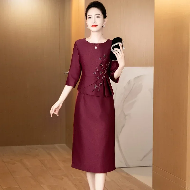 Yourqipao Spring Autumn Mother Wedding Guest Qipao Fake Two-piece Traditional Chinese Clothing Evening Dress Cheongsam for Women