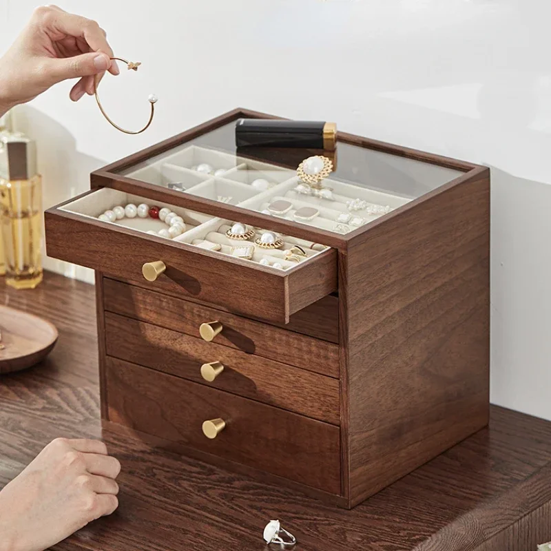 Nordic Style Wooden Box Jewelry Organizer Versatile Storage Capacity Increase Orderly Classification Elegant Design