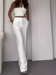 Frauen zweiteilige Hose setzt Slim Fit ärmellose Weste V-Ausschnitt hohe Taille Hosen Taschen solide regelmäßige elegante Spleiß Sommer