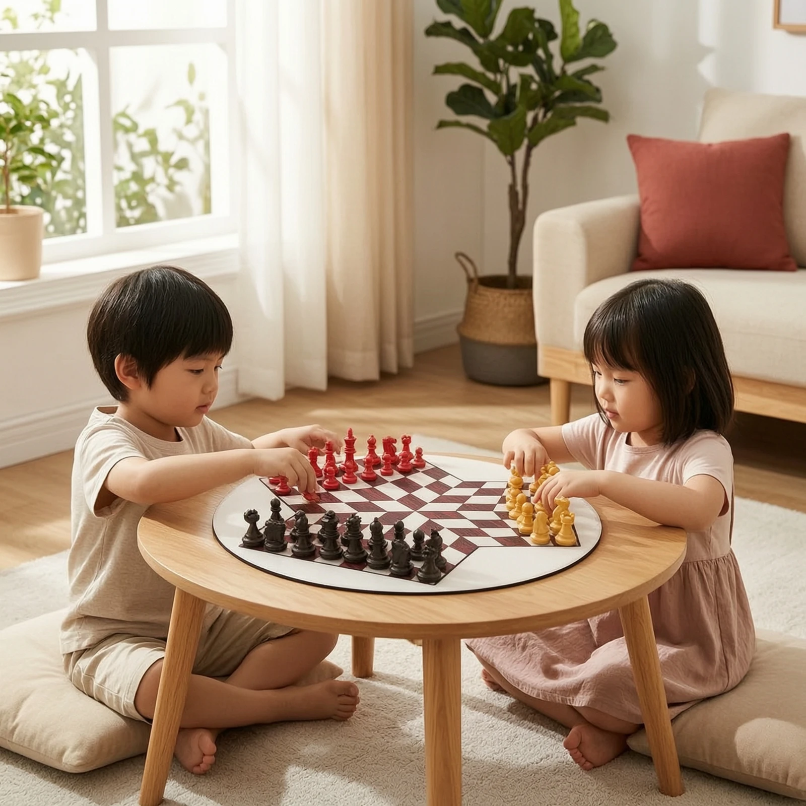 3-Player Chess Set Portable Three-Player Chess Chessboard Compact Sturdy for Families, Travel, Classroom