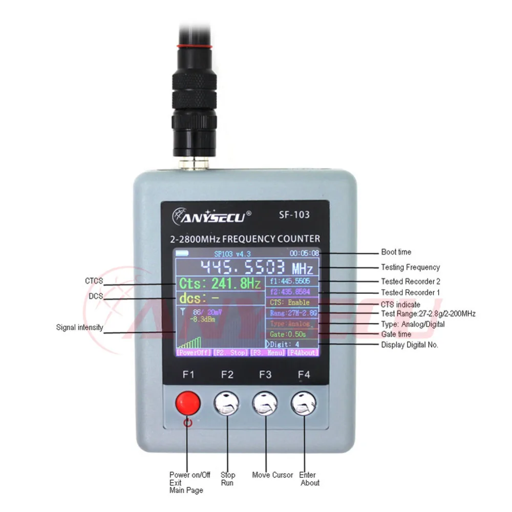 ANYSECU SF-103 عداد التردد 2MHz-2800MHz CTCSS/DCS تردد متر 2Gen ل DMR و التناظرية المحمولة اتجاهين راديو جهاز الإرسال والاستقبال