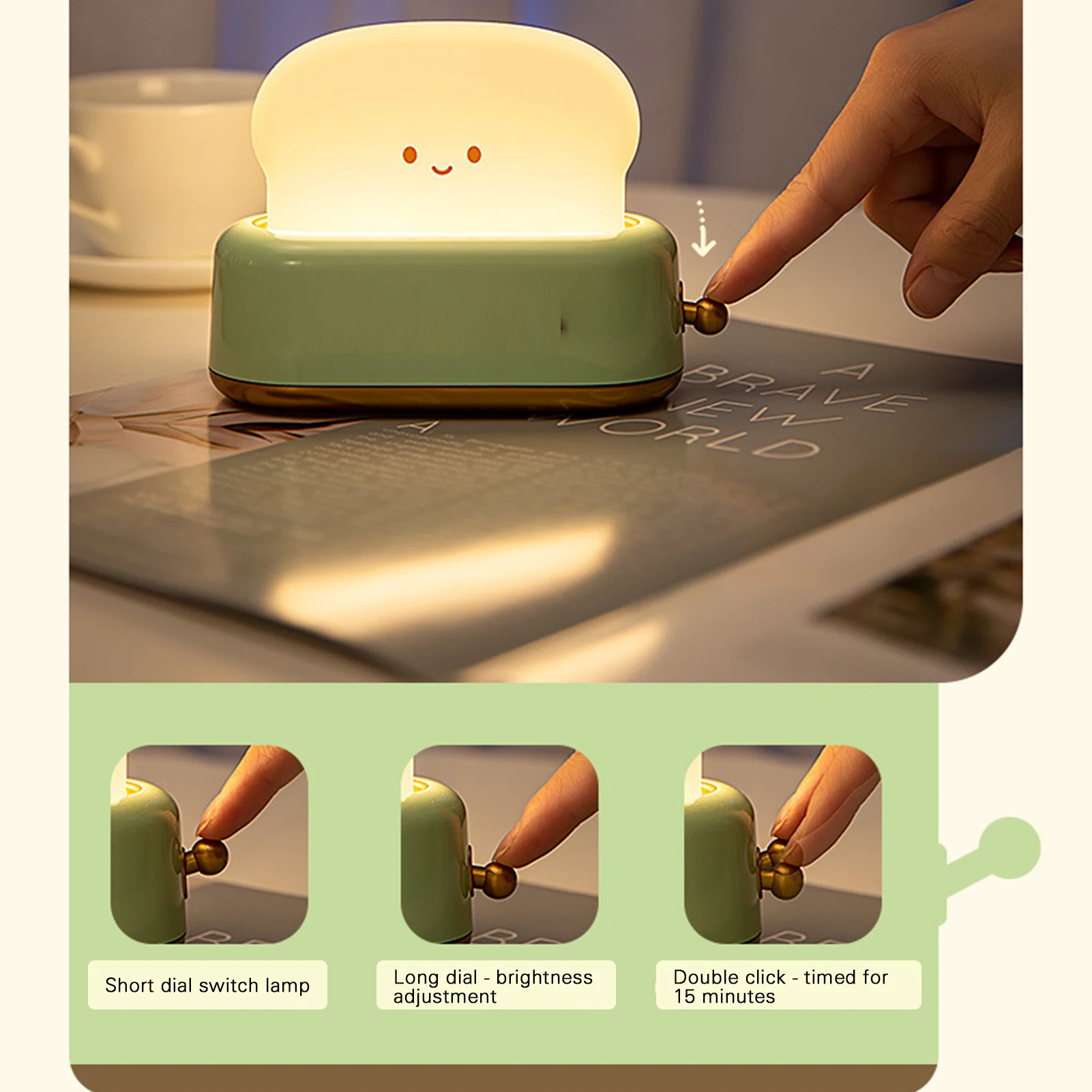 Creative Toast Bread Led Night Light Usb ricaricabile Timing Led Cute Sleep Night Light lampada interruttore domestico lampade da tavolo