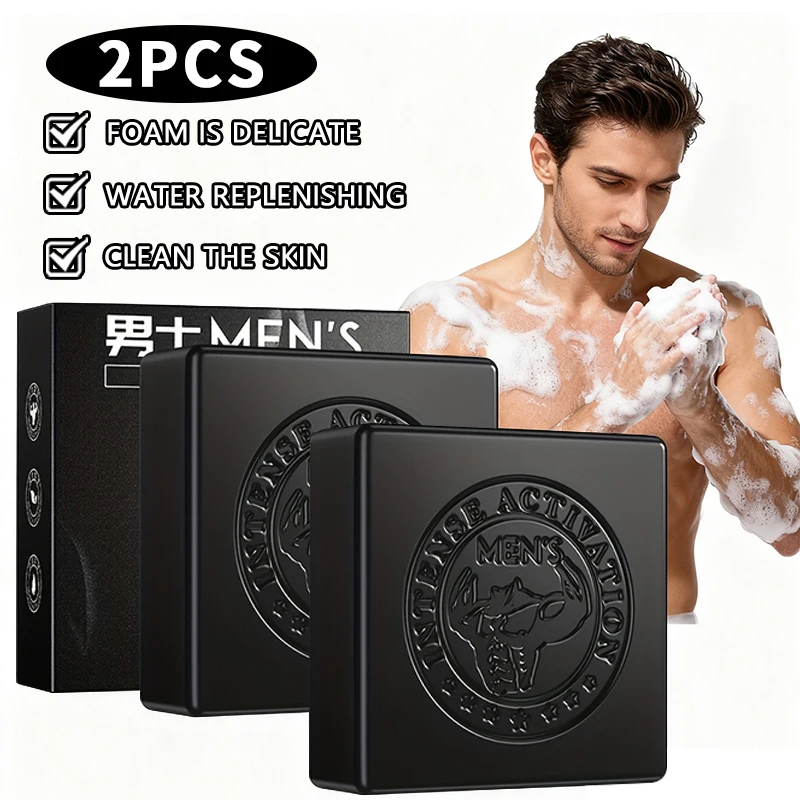 2PCS Men's Refreshing Essence Soap, Refreshing Cleaning Soap, Contains Vitamin B Vegan E