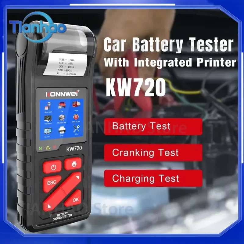 for KONNWEI KW720 Car Battery Analyzer 12V System Voltage Internal Resistance Tester Automotive Battery Load Test Tool