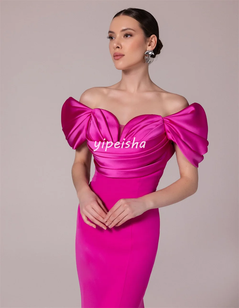 Vestidos largos drapeados de sirena con hombros descubiertos, Jersey de moda de estilo moderno personalizado, vestidos para ocasiones a medida, elegantes y clásicos