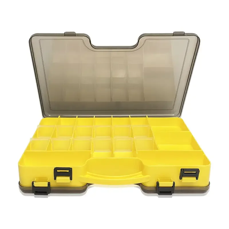 

Versatile Plastic Toolbox Double-Sided Fishing Tackle Storage Box with Movable Compartment, Easy Access Bait & Tool Organizer