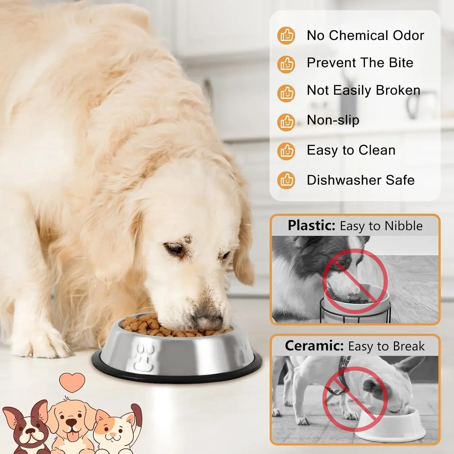 Stainless Steel Dog Cat Food Bowl Pets Quality Metal Pawprint Feeder Non-slip Pet Feeding Container with Rubber Base Accessories