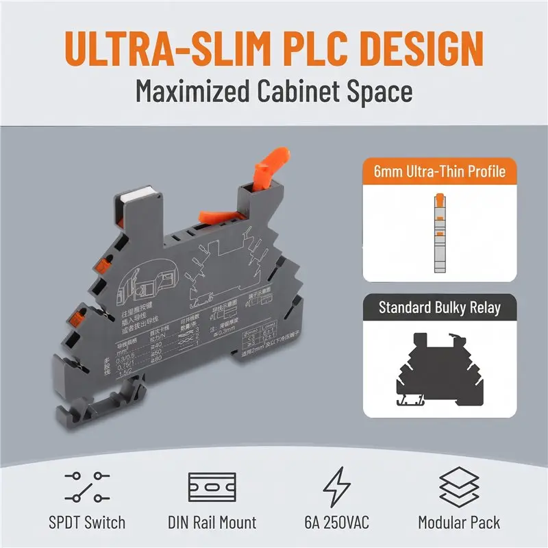 Hot-Thin-Film Relay 6Mm Ultra-Thin Relay Kit(10PCS), Relay& Socket Small Size, Saves Space 24V DC For PLC Control Cabinet