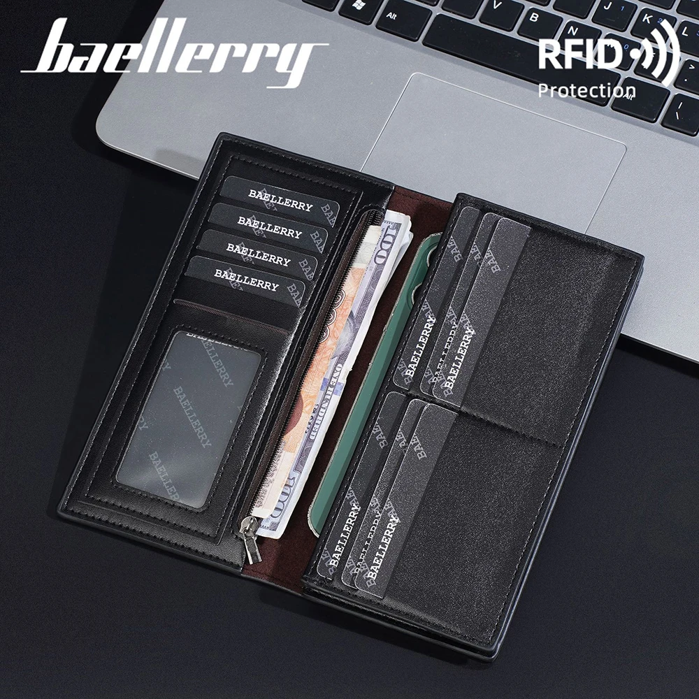 Carteira masculina luxuosa com zíper, proteção RFID, fina, macia, couro genuíno, organizador de vários cartões, antifurto